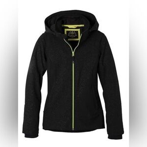 Prana Sinta jacket soft shell black pockets removable hood fall spring yoga XS